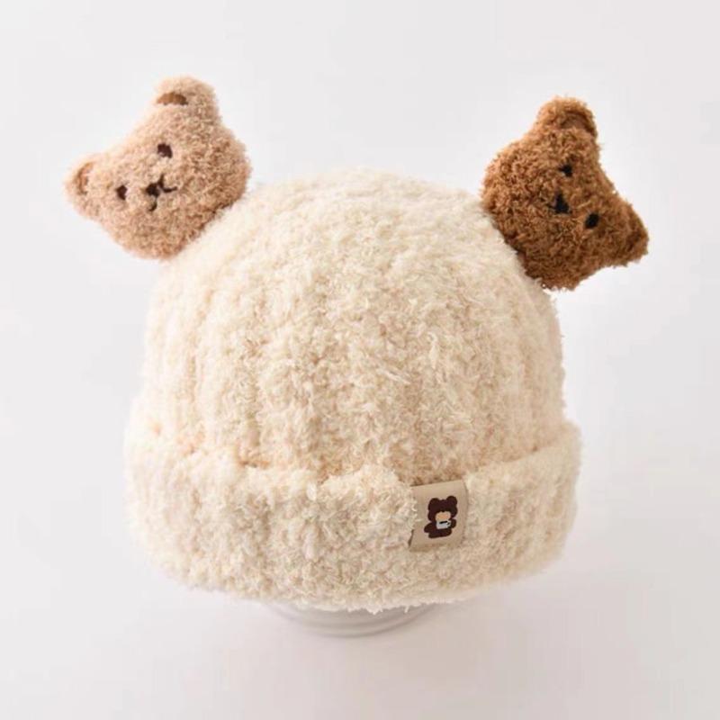Autumn and winter children's hats baby beige series boys and girls windproof ear protection warm knitted cartoon ear warm