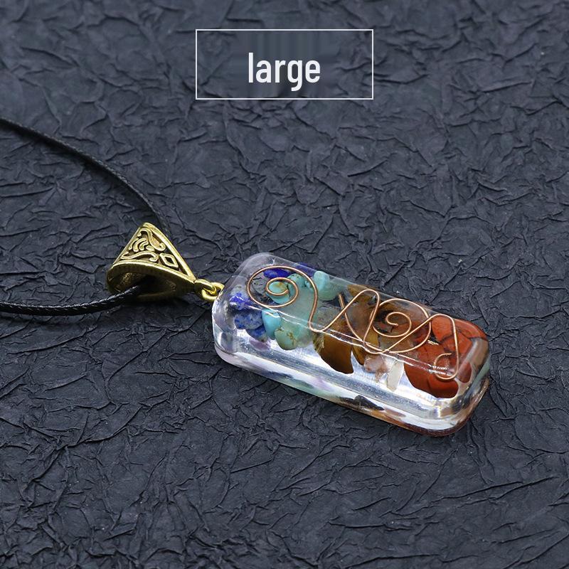 988-Seven-Color Crushed Stone Resin Necklace - Natural Stone Pendant