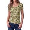 Women's Slim Fit Square Neck Short Sleeve Top Vintage Floral Print Ribbed Texture Stretch Fabric Casual Blouse