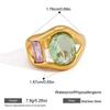 Stainless Steel Colorful Zircon Open Finger Ring for Women Luxury Square Round Crystal Gold Color Rings Daily Fashion Jewelry