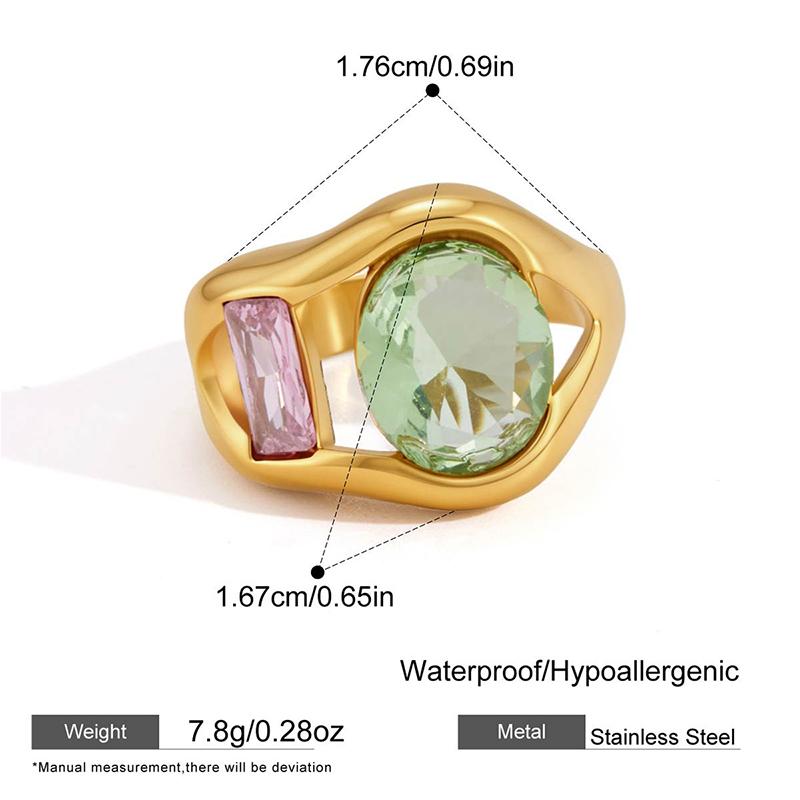 Stainless Steel Colorful Zircon Open Finger Ring for Women Luxury Square Round Crystal Gold Color Rings Daily Fashion Jewelry