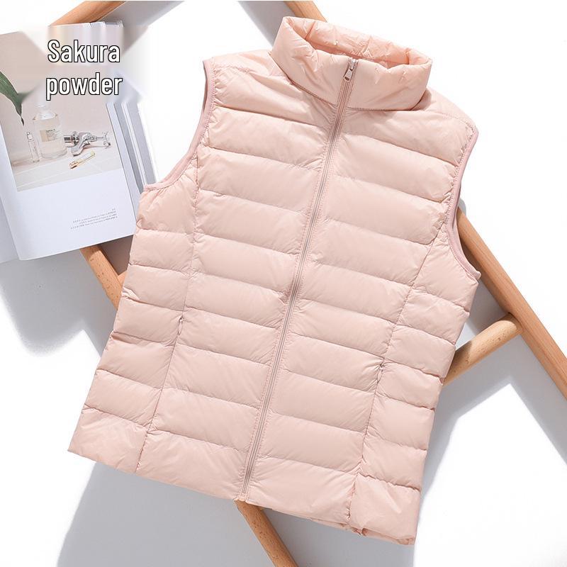 Women's Lightweight Korean Style Padded Down Sleeveless Vest - Short Stand Collar, Plus Size Trendy Outerwear