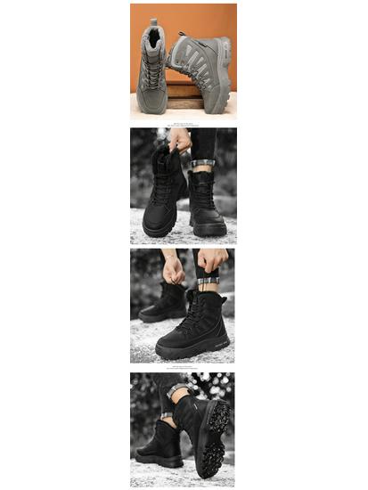 Men's Waterproof Martin Boots - High-Top, Thickened Plus Velvet for Winter Warmth, Non-Slip.