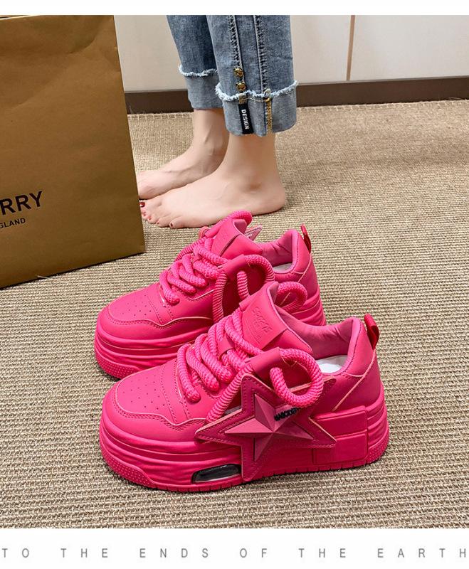 

Женские кроссовки, уличная противоскользящая обувь на плоской подошве, модная повседневная спортивная обувь на шнуровке на толстой подошве, кроссовки из искусственной кожи для женщин 35 розовый