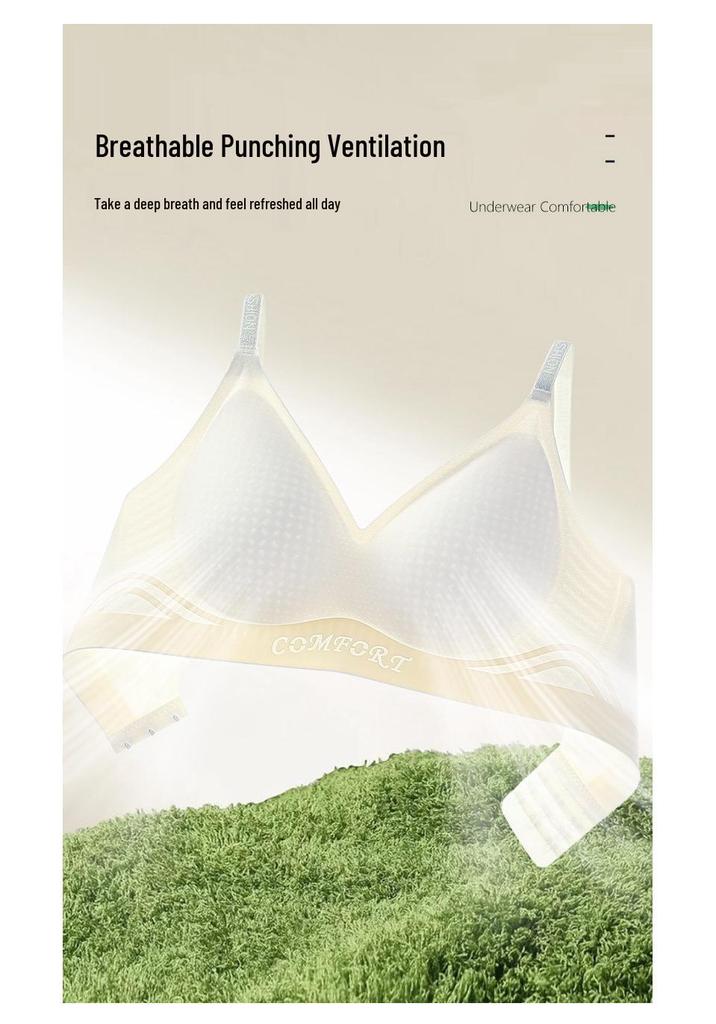 Breathable Seamless Bra: Semi-Fixed Cups, No Underwire, Side Bust Support, Integrated Lifting for Small Breasts.