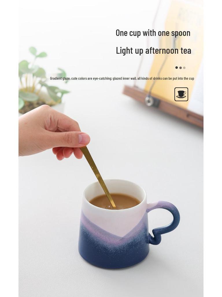 Nordic Gradient Ceramic Tea Cup with Lid - Exquisite Couple Souvenir for Office or Home