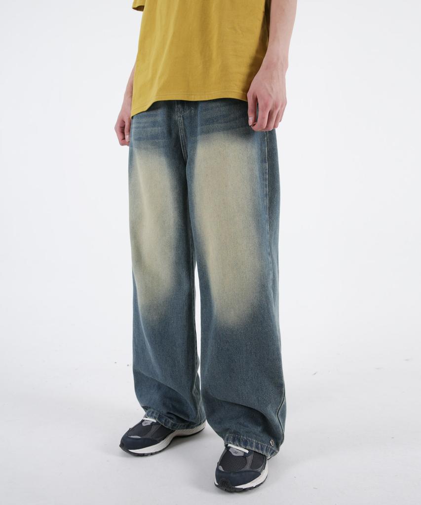 UMM Men'S Wide Denim Pants With Adjustable Hem Buttons 2 Colors