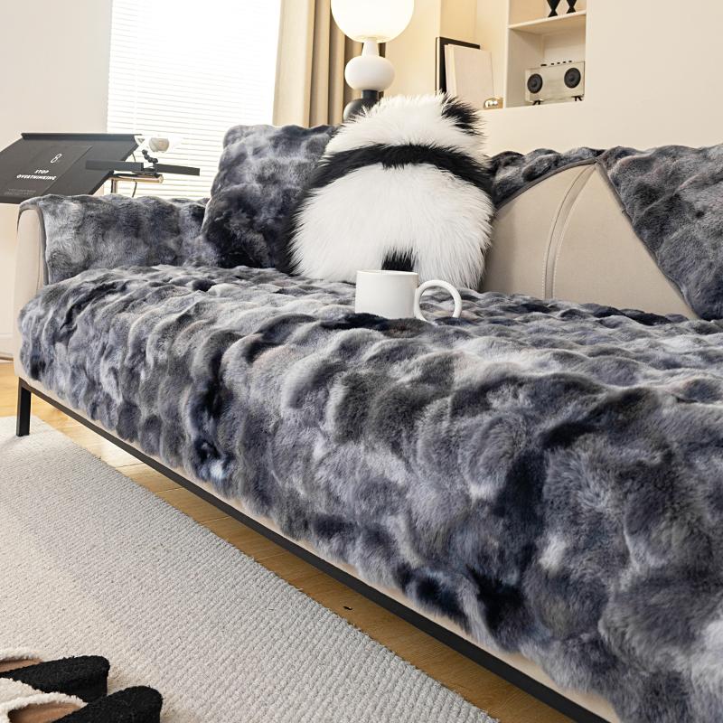 Plyšový gradientní sametový potah na pohovku pro zimní teplo, zesílený plyš, jemný a měkký, oblíbený mazlíčky, protiskluzová ochrana pohovky