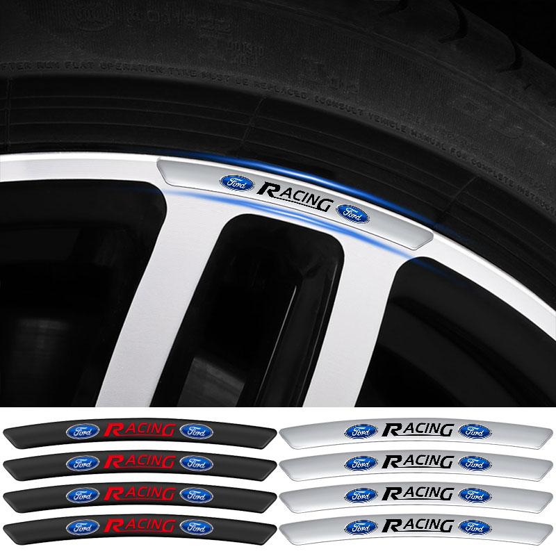 4pcs Car Tire Rim Aluminum Metal Strips Sticker For Ford Focus Fiesta EcoSport Escort Ranger Fusion Mondeo Mustang Edge Shelby