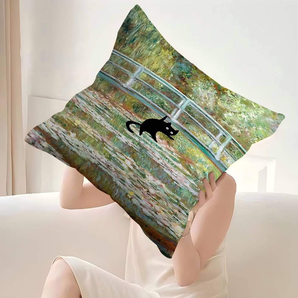 

Claude Monet Interesting Cute Black Cat Cushion Cover Car Throw Pillow Case For Sofa Car Christmas Gift xcm xcm 30X30cm