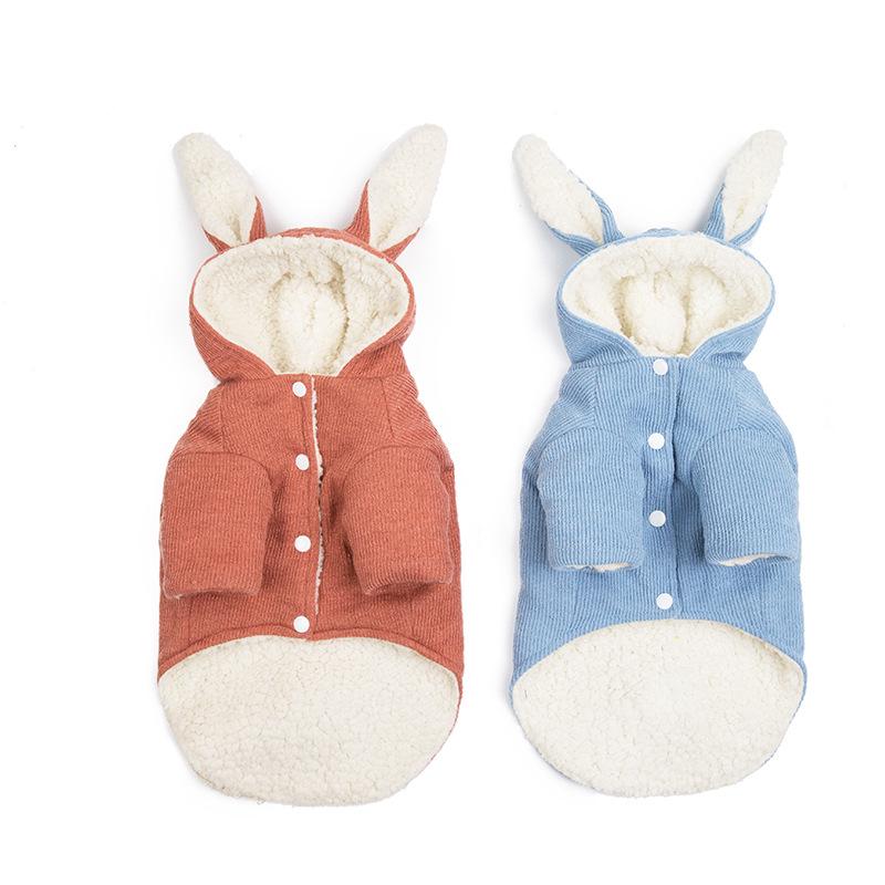 Autumn and winter new pet cotton-padded clothes, velvet dog clothes, rabbit transformation clothes, a piece of teddy French fighting dog clothes.