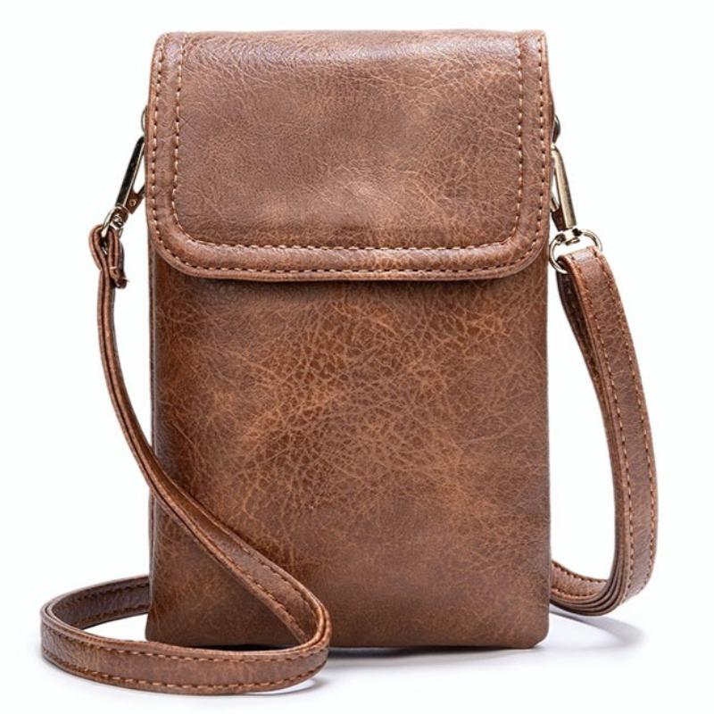 Bolso Bandolera Grande de Moda para Mujer Bolsos Cartera para Teléfono Móvil de Cuero PU Bolso Mensajero con Solapa Lisa Bolso de Hombro Pequeño Femenino para Mujer