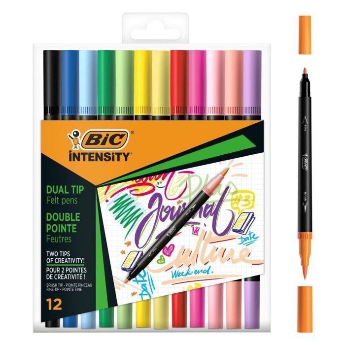 Marqueurs - BIC - Intensity - 12 Pièces - Multicouleur - Double Pointe
