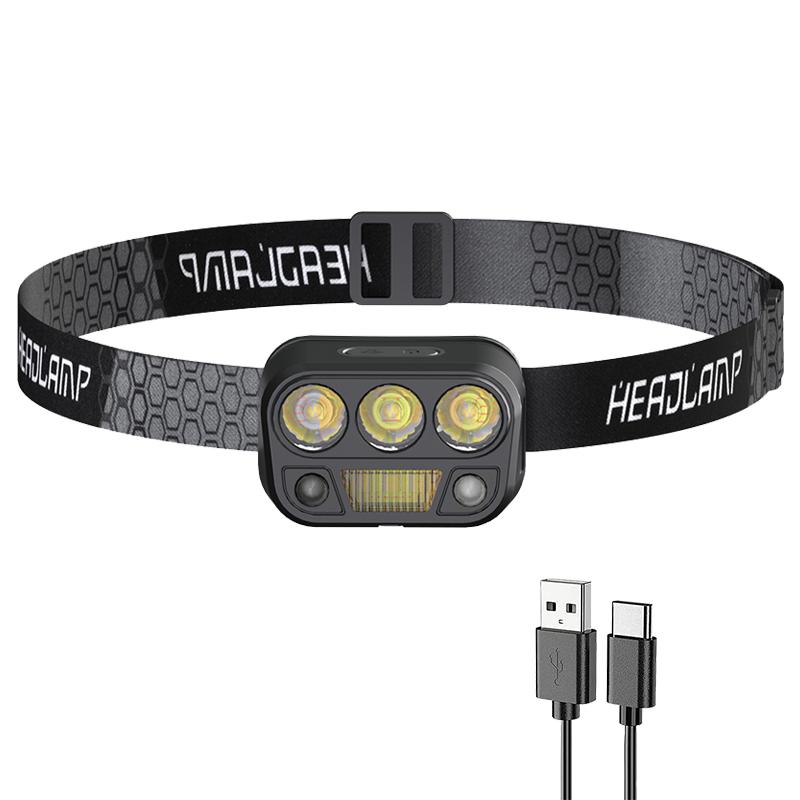 Lightweight Fishing LED Headlamp Rechargeable Headlight Support White/Warm Yellow/Red Three Light Colors Waterproof Lamp