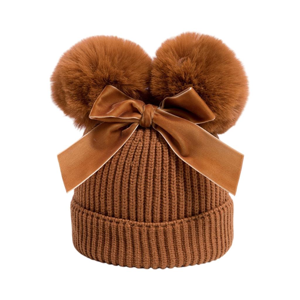 Double Ball Bow Cross-border Preferred Baby Hat Yarn Children's Hat Thickened Baby Hat Children's Knitted Hat