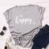 Be Happy Cotton T-Shirt Short Sleeve Round Neck Women 2d Print Tops