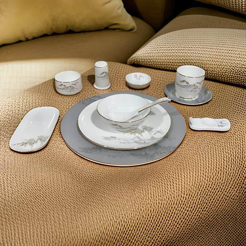 Luxury Gold Rim Bone China Tableware Set: Elegant Ceramic Plates, Bowls, and Dishes for Home and Hospitality Use