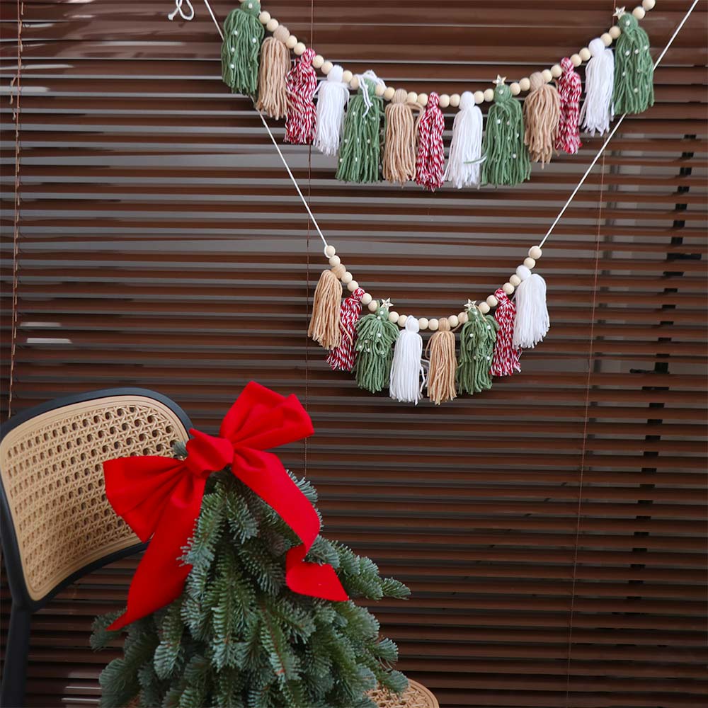 Boho Style Christmas Tassel Ornaments Colorful Tassel Banner New Year Hanging Pendant Home Decor