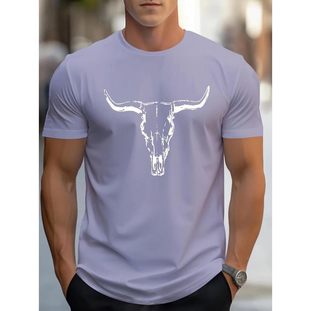 [Bull Skull Print Tee] Casual Bull Skull Print T Shirt - Short Sleeve Tees For Men - Summer