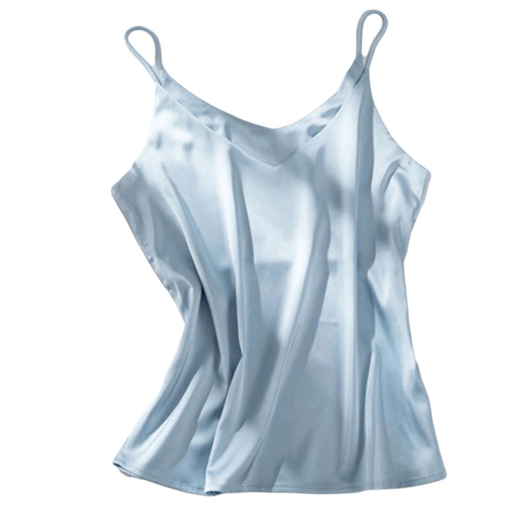Stain Silk Spaghetti Strap Top Sleeveless Ladies Base Vest Women Summer Camisole Loungewear L синий