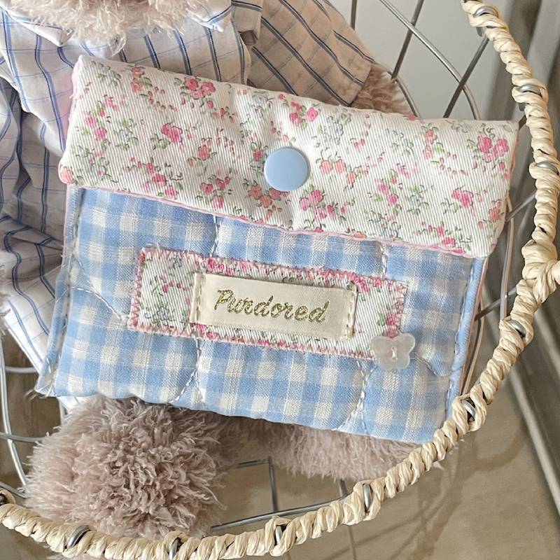 Cotton Flower Pattern Portable Storage Pouch For Daily Use And Travel