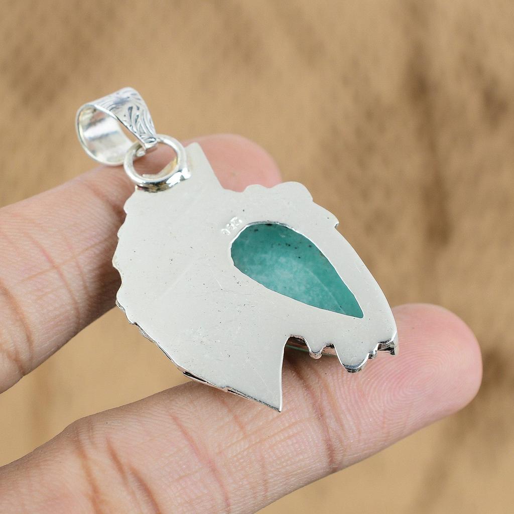 Wedding Gift For Her 925 Sterling Silver Natural Amazonite Gemstone Pendant