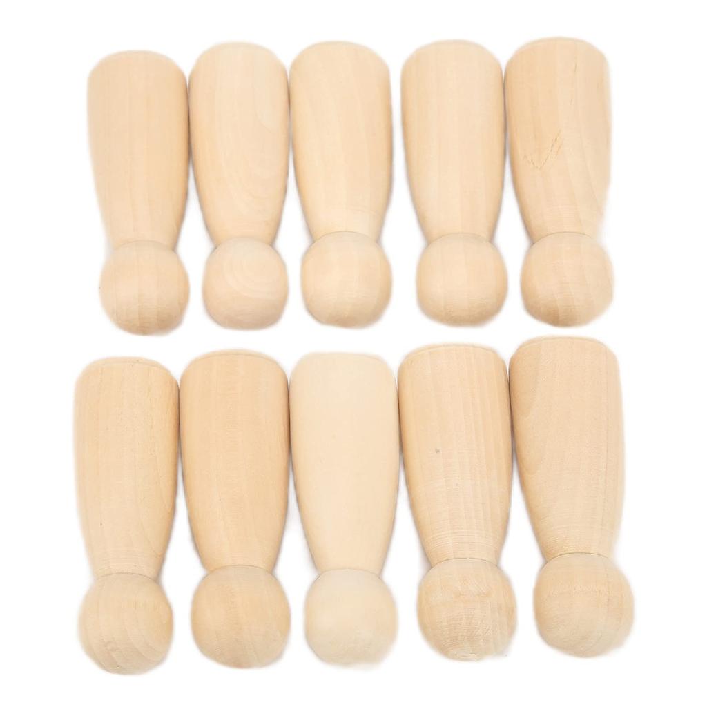 Set of 10 75mm Wooden Peg Dolls, Solid Color Family Figures (75mm Girls)