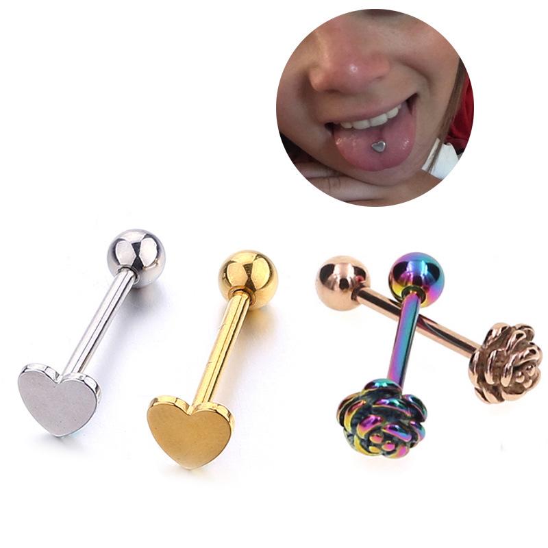 

316L Stainless Steel Peach Heart Rose Tongue Ring, 1.6x16mm Body Piercing Jewelry Gold