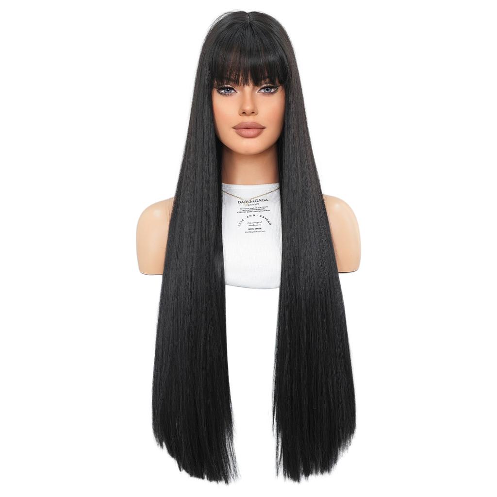 Multi Colored Optional Long Straight Hair With Bangs Wig Women's Full Head Set Natural Synthetic Matte High-temperature Silk