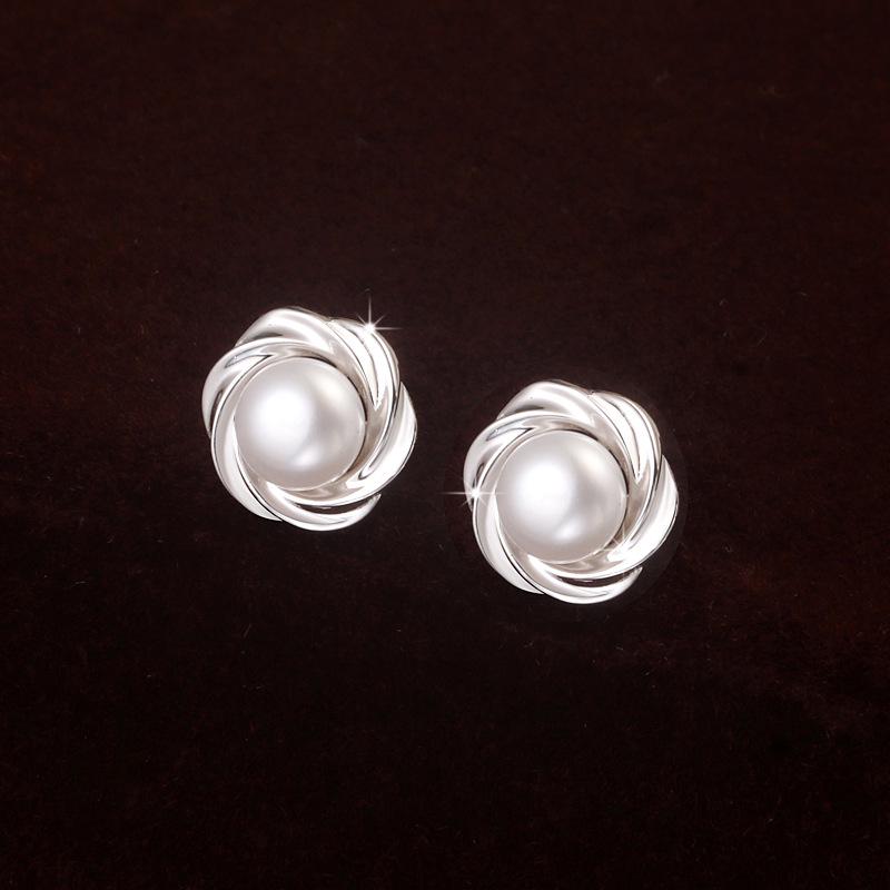 S925 Sterling Silver Pearl Flower Stud Earrings - Japanese Korean Design, Light Luxury, Versatile Rose Shape for Women 925 Silver