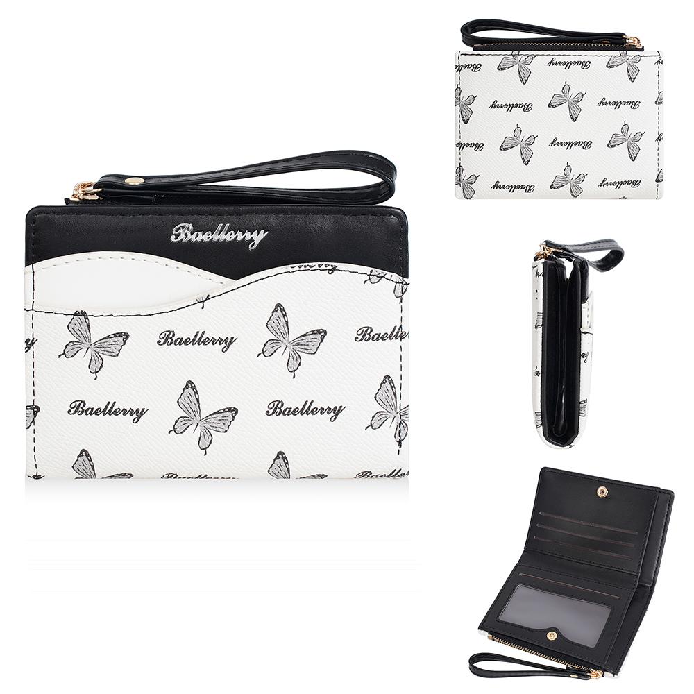 Color Block Wallet Ins Short Bifold Purse for Girls Butterfly Print PU Card Holder