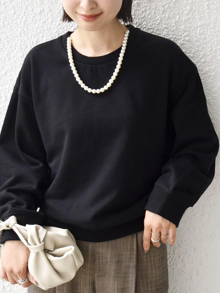 Ships for Women Web Hand Dolman Sweatshirt with Necklace One Size Sweatshirt, Exclusive, Washable, Pearl-Embellished Charm, Women's, Black, 312060156,