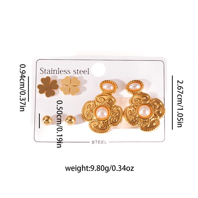Stainless Steel Leaf Flower Zircon Heart Satr Earrings For Women Bohemia Vintage French Jewelry Gifts Wholesale