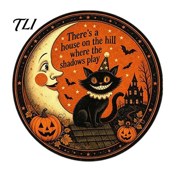 Wall Mounted Metal Decor Retro Halloween Sign, Round Decorative Vintage Festive Home Ornament Rustic Art for Living Room Party Decoration Durable Iron
