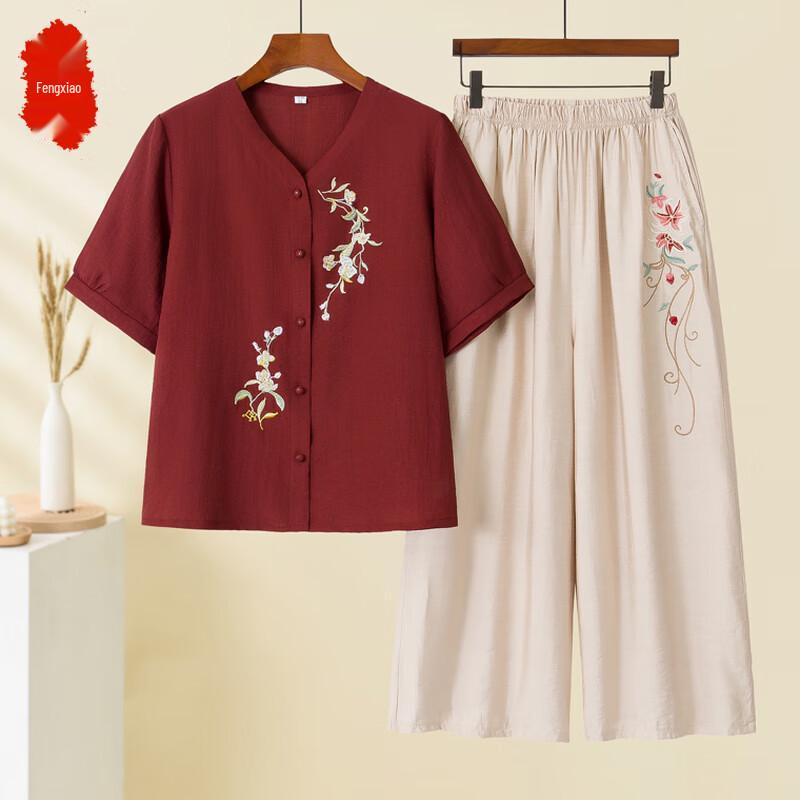 Женский летний двухпредметный комплект в китайском стиле с цветочным принтом XL