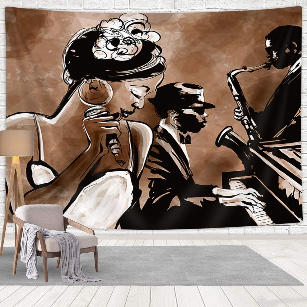 American Woman Jazz TapestryAfrican Afro Black Girl Singing Jazzist Music Afrocentric Black Art Grunge Style Wall Tapestry Wall 100X70CM