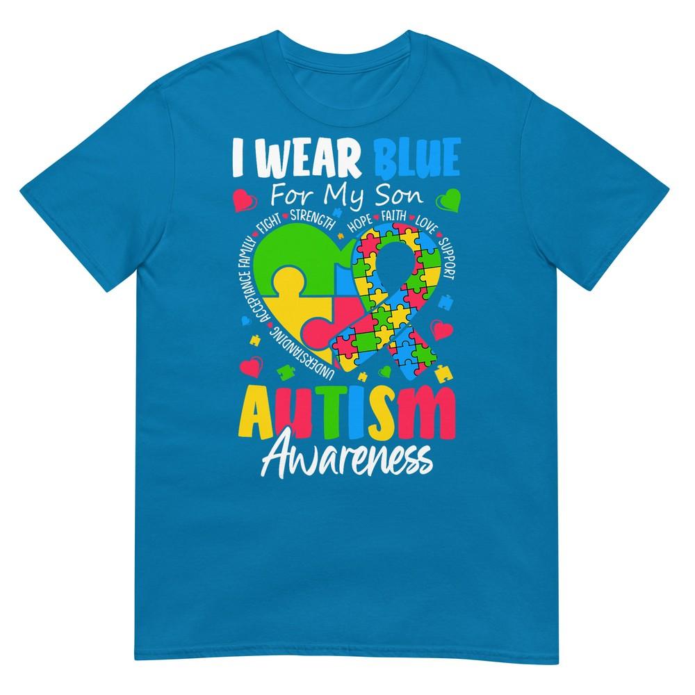 I Wear Blue For My Son Autism Awareness Unisex Unisex Kids Mom TShirt