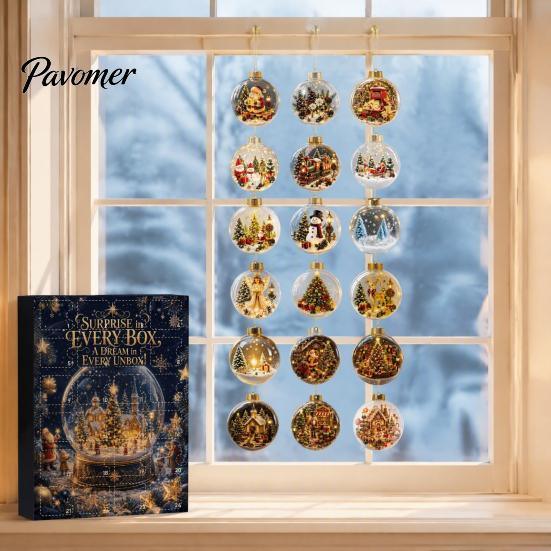 Christmas Advent Calendar Calendar, Acrylic 2D Flat Crystal Ball Pendants with Lanyard, Surprise Gifts 24 Day Tree Hanging Ornament for Home