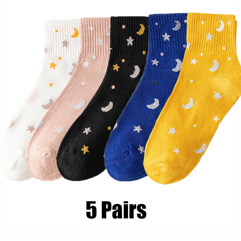 

5 пар смішних шкарпеток Harajuku Creative Fashion Moon Stars Socks Теплі милі зручні повсякденні жіночі шкарпетки EUR 36-39
