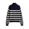 Autumn Winter Fashion Striped Zippered Lapel Long Sleeve Loose Casual Knitted Sweater for Women