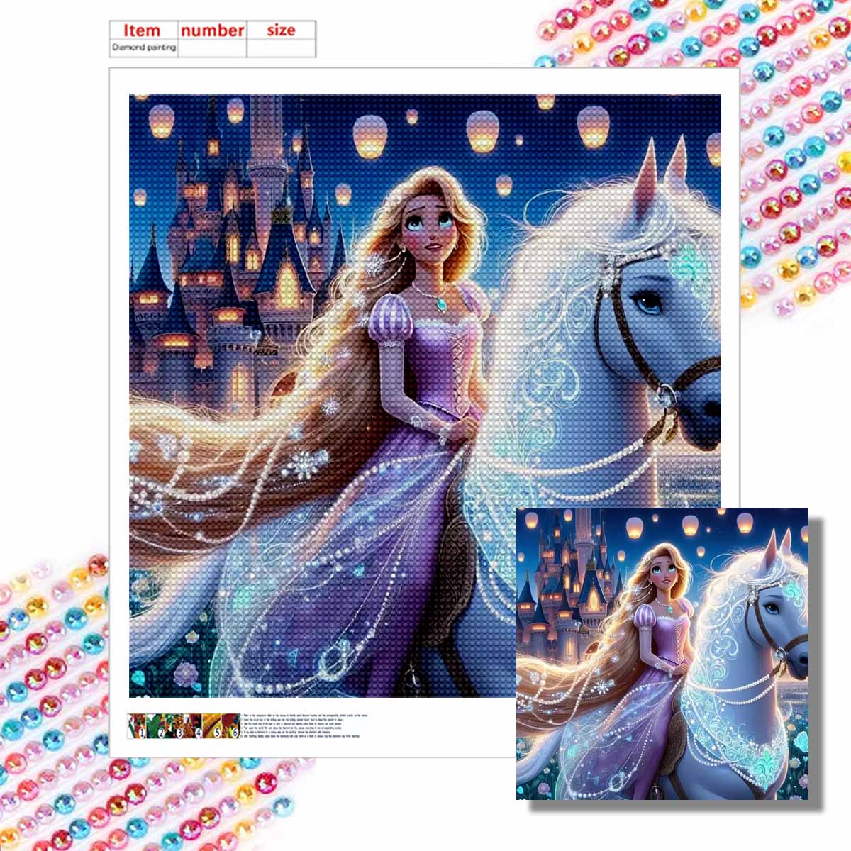

5D DIY Diamond Painting Decorative White Horse and Princess Full Round Drill Scenery Diamond Embroidery Cross Stitch Kits Home Decor Gift Round 20x20cm