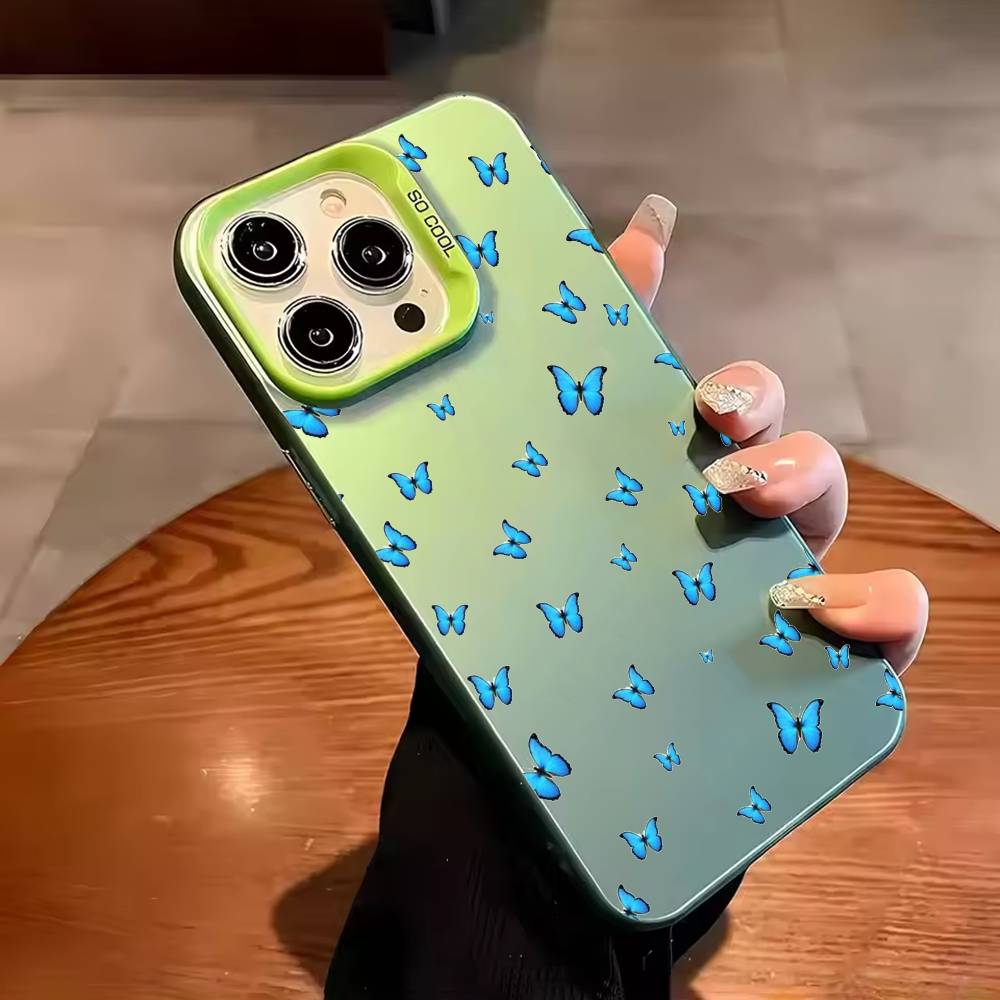 Cartoon Beatiful Butterfly Phone Case For iPhone 17 16 15 14 13 12 11 Pro Max Plus Silver candy Matte Cover