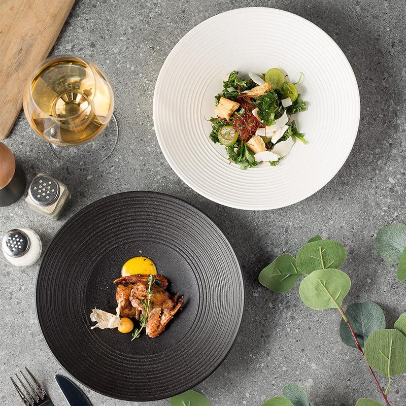 High-End Dou Li Bowl, Hotel Tableware, Japanese Threaded Ceramic Noodle Bowl, Frosted Plate, Ramen Large Soup Bowl, Salad Bowl