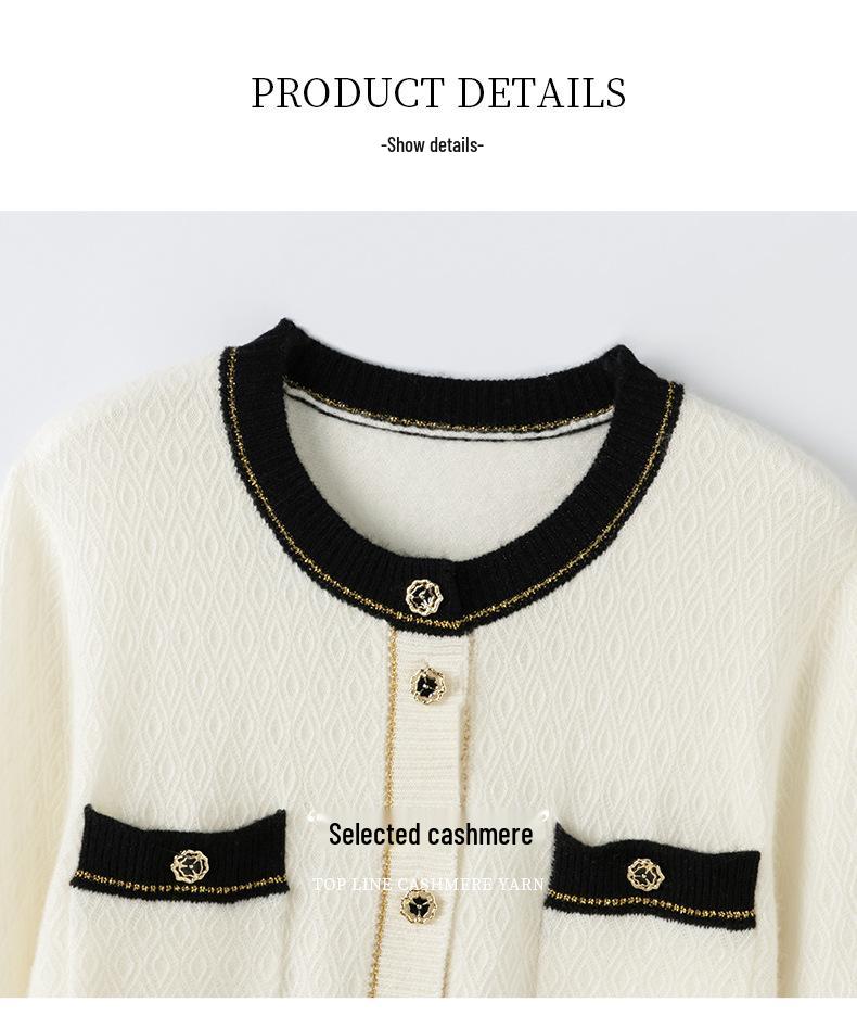2024 Women's Luxury Round Neck Color Block Cashmere Cardigan Sweater