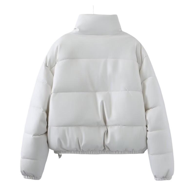 TAOP Womens Stand Collar Short Cotton Puffer Jacket 2026 Petite Fit Solid Color Loose Casual Commuter Wear