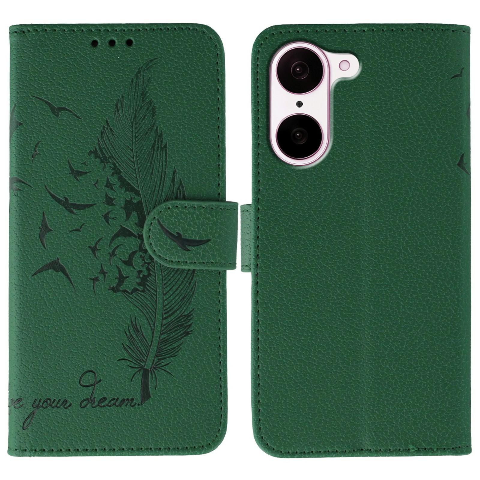 

For OnePlus Nord CE5 5G/Ace 5 Racing 5G Case Feather Imprint PU Leather Wallet Phone Cover Green
