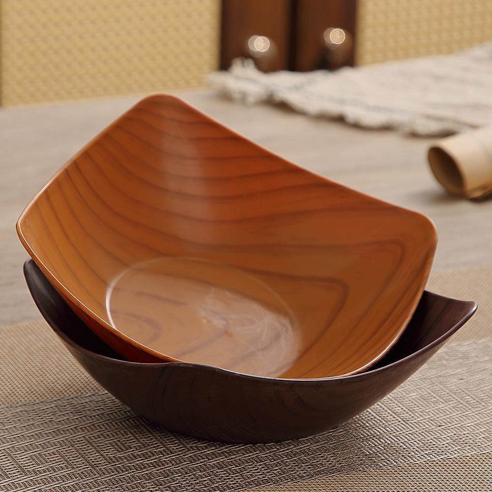 1/2Pcs Imitation Wood Grain Fruit Plate Plastic Dessert Tray Snack Fruit Plate Reusable Household Food Plate Kitchen Supplies