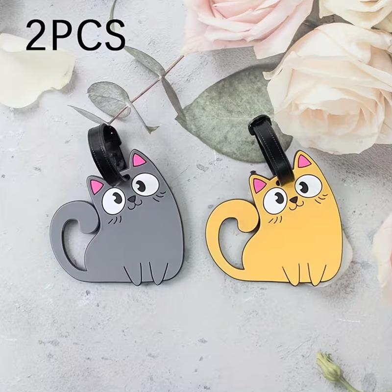 2-piece Cute Cat Pattern Luggage Tag Portable Travel Baggage Identifier Label with Name Card Slot for Suitcase Backpack Accessor