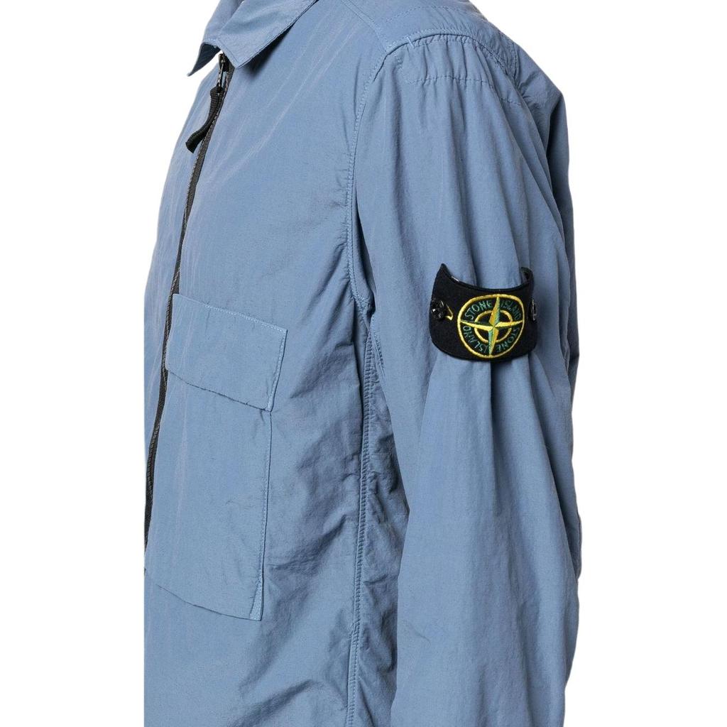 Stone Island Solid Color Patch Zip Collar Long Sleeve Jacket Men Jacket Blue 771510303-V0024