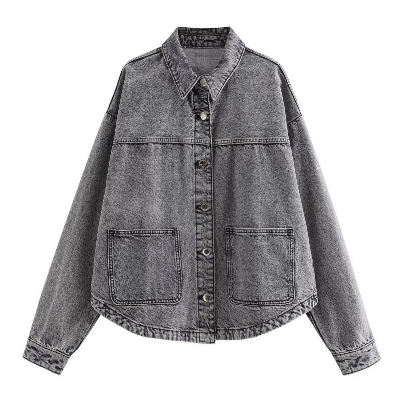 Damen Jeanshemdjacke mit Kragen und Taschen - 2026 Vielseitiger Stil